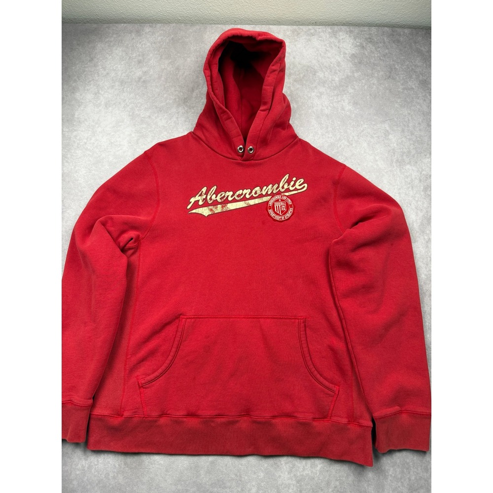 VTG Y2K Abercrombie & Fitch Men L Oversize Red Varsity Graphic Hoodie Sweatshirt